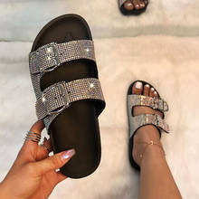 Zapatos con diamantes de imitación para mujer, zapatillas informales para exteriores, Sandalias planas ostentosas con hebilla colorida a la moda, envío directo 2024 - compra barato