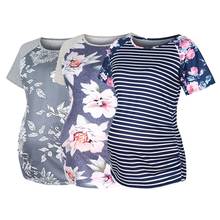 Женская Полосатая футболка с коротким рукавом и цветочным принтом для беременных; Топы; Блузка для беременных; Ropa De Maternidad Embarazo; Футболка для беременных 2024 - купить недорого