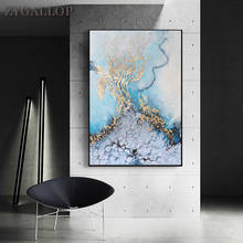 Pintura abstrata de parede dourada azul oceano, arte de parede, quadros e impressões em tela de rio 2024 - compre barato
