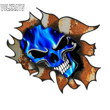 Volkrays 3d etiqueta do carro grande rasgado rasgado metal design enferrujado com chamas azuis crânio motivo decalque do vinil para a motocicleta, 15cm * 15cm 2024 - compre barato