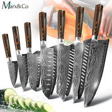 Kitchen Knife Chef Japanese Slicing Santoku Cleaver Utility 1-7 Set Knives 7CR17 440C Stainless Steel Imitation Damascus Sanding 2024 - buy cheap