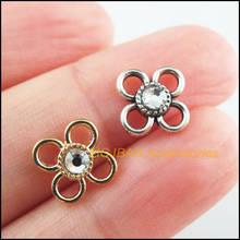 25Pcs Retro Gold Tibetan Silver Tone Clover Clear Crystal Charms Connectors 11.5mm 2024 - buy cheap