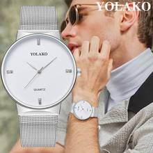 YOLAKO-reloj analógico de acero inoxidable para hombre, cronógrafo de pulsera de cuarzo, estilo Retro, informal, nuevo 2024 - compra barato
