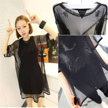Sexy Women Black Mesh Nets Short Sleeve See Through t shirts  Oversize Loose summer T-Shirt Cover Tops Casual 2024 - buy cheap