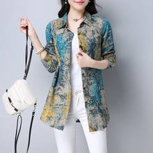 2021 Summer New Floral Women Blouse Long-sleeved Loose Lady Shirts Plus Size Cotton and Linen Casual Outwear Coat Tops 2024 - buy cheap