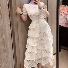 Runway Women Floral Lace Embroidery Party Dress Retro Elegant Fashion O-Neck Short Sleeve Sweet High Waist Long Dress 2024 - buy cheap