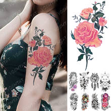 Tatuagem adesiva temporária de rosas, tatuagem com flor de rosas e peônia lobo, arte corporal para braço, para homens e mulheres 2024 - compre barato