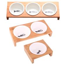 Elevated Pet Bowls, Raised Dog Cat Feeder Solid Bamboo Stand Ceramic Food Feeding Bowl Cats Puppy HX6D 2024 - buy cheap