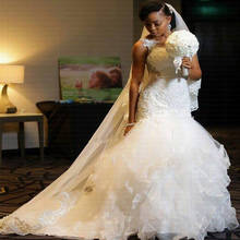 Vestidos de novia de sirena africana, con volantes increíbles, con cordones en la espalda, novedad de 2021 2024 - compra barato