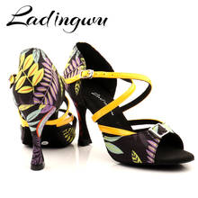 Ladingwu New Modern Floral denim Salsa Dance Shoes Woman Girls Simple Style Latin Dance Shoes Soft Bottom Ballroom Dance Shoes 2022 - buy cheap