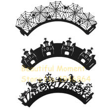 24pcs Black Spider Web Lace Laser Cut Cupcake Wrapper Liner Witch Halloween Easter Birthday Party Handmade Cake Decoration 2024 - buy cheap