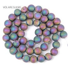 Metallic Coated Colorful Druzy Agates Stone Round Loose Beads15” Pick 6-12mm Spacer Beads For Charm Necklace Jewelry Making 2024 - buy cheap