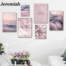 Modern Pink Purple Landscape Canvas Poster Beach Snow Mountain Feather Picture Print Wall Art Bedroom Decoration Frameless Paint 2024 - buy cheap