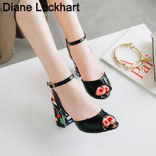 fashion fish mouth sandals female thick heels shoes Flowers summer Sexy female print sandals women Outdoor Cool High Heels 31 32 2024 - buy cheap