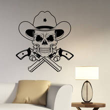 Cowboy Skull Wall Decal Gunman Pistol Guns Vinyl Window Sticker Texas Rangers Western Art Teens Bedroom Man Cave Home Decor Q687 2024 - buy cheap