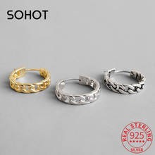 SOHOT Real 925 Sterling Silver Retro Chain Women Hoop Earrings Chic Circle Punk Style For European Female Popular Jewelry 2024 - buy cheap