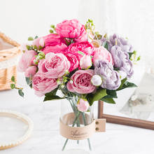 Buquê de rosas de peônia de seda, 30cm, 5 cabeças, 4 botões, decorações de natal para casa, diy, sala de estar, flores falsas, suprimentos de feriado de casamento 2024 - compre barato