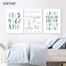 Boy Custom Name Canvas Painting Birth Print Abc Alphabet Wall Art Number Enlightenment Baby Room Decor Nursery Poster Picture 2024 - buy cheap