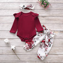 Pudcoco-Conjunto de ropa de algodón para niña recién nacida, Pelele de manga larga tejido, Tops, pantalones largos de flores, diadema, trajes de 3 piezas 2024 - compra barato