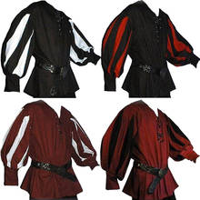 Men's Medieval Warrior Knight Tunic Shirt Belted Lansquenet Larp Pirate Costume Black Lace-Up Top Clothing For Paladin Plus Size 2024 - buy cheap