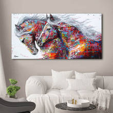 Cuadro decorativo de caballos de colores, póster de lienzo, arte de pared de Animal nórdico impreso, pintura abstracta, decoración moderna para sala de estar 2024 - compra barato