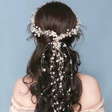 Tiara longa sintética dourada de luxo, acessórios de cabelo de casamento, tiara, faixa de cabelo, coroa, jóias de cabelo de noiva 2024 - compre barato