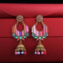 Pendientes colgantes con forma de campanas para mujer, aretes clásicos de estilo Indio Gitano, multicolor, con borlas de pavo Vintage, joyería 2024 - compra barato