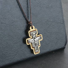 Crucifix Wood Cross Pendant Necklaces Adjustable Prayer Necklace Leather Rope Chains Men Women Religious Jewelry Neckless ICXC 2024 - buy cheap