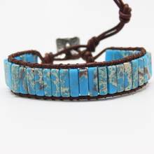 2021 Fashion Chakra Bracelet Jewelry DIY Handmade Sky Blue Natural Stone Leather Wrap Bracelet Tube Beads Couples Bracelets Gift 2024 - buy cheap