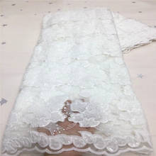 Nigerian Wedding Lace Material white Flowers Lace Fabric High Quality Sequins African Lace Fabric For Party Dress 2024 - buy cheap