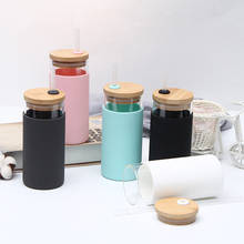 550ML Creative Bamboo lid Glass Water Tea tumblers glass bottle with Silicone Sleeve Tea Coffee Drinking Bottle with Straw 2024 - buy cheap