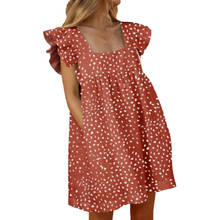 Vestido corto Vintage con Manga mariposa para mujer, Retro con cuello cuadrado minivestido, informal, ajustado, D30, 2021 2024 - compra barato