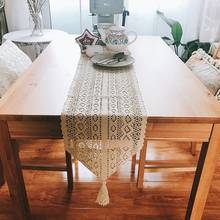 1Pc Home Decoration 100% Cotton Crocheted Hollow Table Runner Table Mat Tea Mat Beige Elegant Retro Tassel 2024 - buy cheap