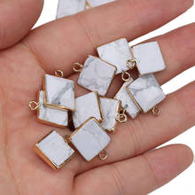 2 piezas de abalorios de piedra Natural para mujer, colgantes cuadrados de turquesa blanca para la fabricación de joyas DIY, pendiente, collar, regalo, tamaño 12x16mm 2024 - compra barato