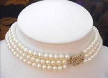 17-19" Natural 3 Rows 7-8MM White Freshwater Cultured Real Pearl Necklace 2024 - buy cheap