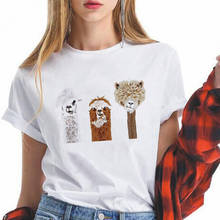 Женская футболка с принтом ламы и альпаки, летняя Милая футболка с животным принтом в стиле Харадзюку, Y2K, 2021 2024 - купить недорого