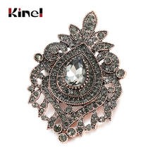 Kinel Vintage Gray Crystal Flower Brooch Ethnic Wedding Jewelry Antique Gold Color Hijab Caftan Pins Bohemia Bridal Brooch Gift 2024 - buy cheap