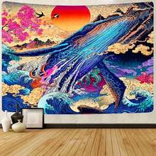 Simsant-tapiz japonés ukiyo-e, Ola oceánica, Hippie, ballena Koi, puesta de sol, tapices colgantes de pared para sala de estar, dormitorio, decoración del hogar 2024 - compra barato