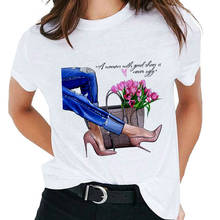 Модная женская футболка на высоком каблуке с принтом, футболки, топы, одежда, новая летняя футболка Harajuku, индивидуальная тонкая футболка для женщин 2024 - купить недорого