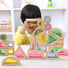 Juego de Juguetes de bloques de construcción de madera Montessori de colores para niños, juego de apilamiento, juguetes educativos para niños, regalo 2024 - compra barato