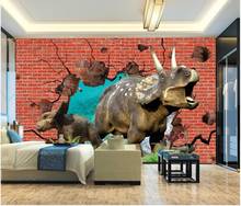 WDBH-papel tapiz 3d personalizado, foto mural, dinosaurio jurásico, Fondo de pared de ladrillo rojo, decoración del hogar, papel tapiz para sala de estar, paredes 3 d 2024 - compra barato