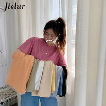 Jielur-camiseta feminina básica, gola redonda, cor sólida, 8 cores, verão, coreana, hipster, camiseta solta, slim, chique, harajuku 2024 - compre barato