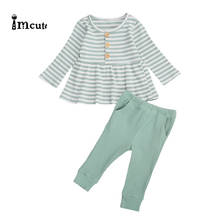 Imcute 2020 autumn Little Girl’s Trousers Suit Fresh Stripe Long-sleeved T-shirt and Elastic Solid Color Long Pants Baby Girls 2024 - купить недорого