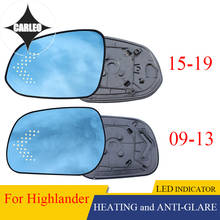 Vista lateral do carro espelho lente para toyota highlander 2009-2019 azul hd vidro grande vista com função de aquecimento & led indicador de luz 2024 - compre barato