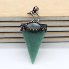 Trendy-beads-colgante de Aventurina verde Natural con forma geométrica de Luna chapada en plata antigua, joyería clásica 2024 - compra barato