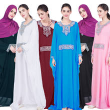 Мусульманское женское платье, шифоновое однотонное платье с рукавами «летучая мышь», двухслойное платье ручной работы со стразами, абайя, Арабская мусульманская одежда Дубая 2024 - купить недорого