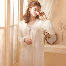 Camisola longa de renda rosa e branca, camisola feminina manga comprida elegante romântica 2024 - compre barato