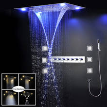 Teto do banheiro led chuveiro torneiras misty cachoeira chuvas cabeça de chuveiro conjunto termostática misturador do chuveiro luxo com corpo jet conjunto 2024 - compre barato