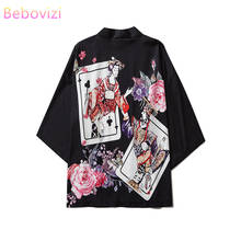 Cárdigan suelto negro con estampado de cartas para hombre y mujer, camisa estilo Kimono japonés Harajuku, ropa asiática, verano, 2020 2024 - compra barato