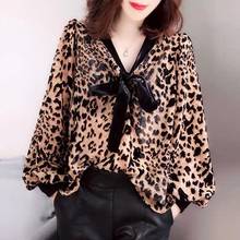 Women Blouse Spring  Summer Chiffon Shirt Women's Loose Large Size Top Leopard Print Long Sleeve Blusas Ropa De Mujer 2024 - buy cheap